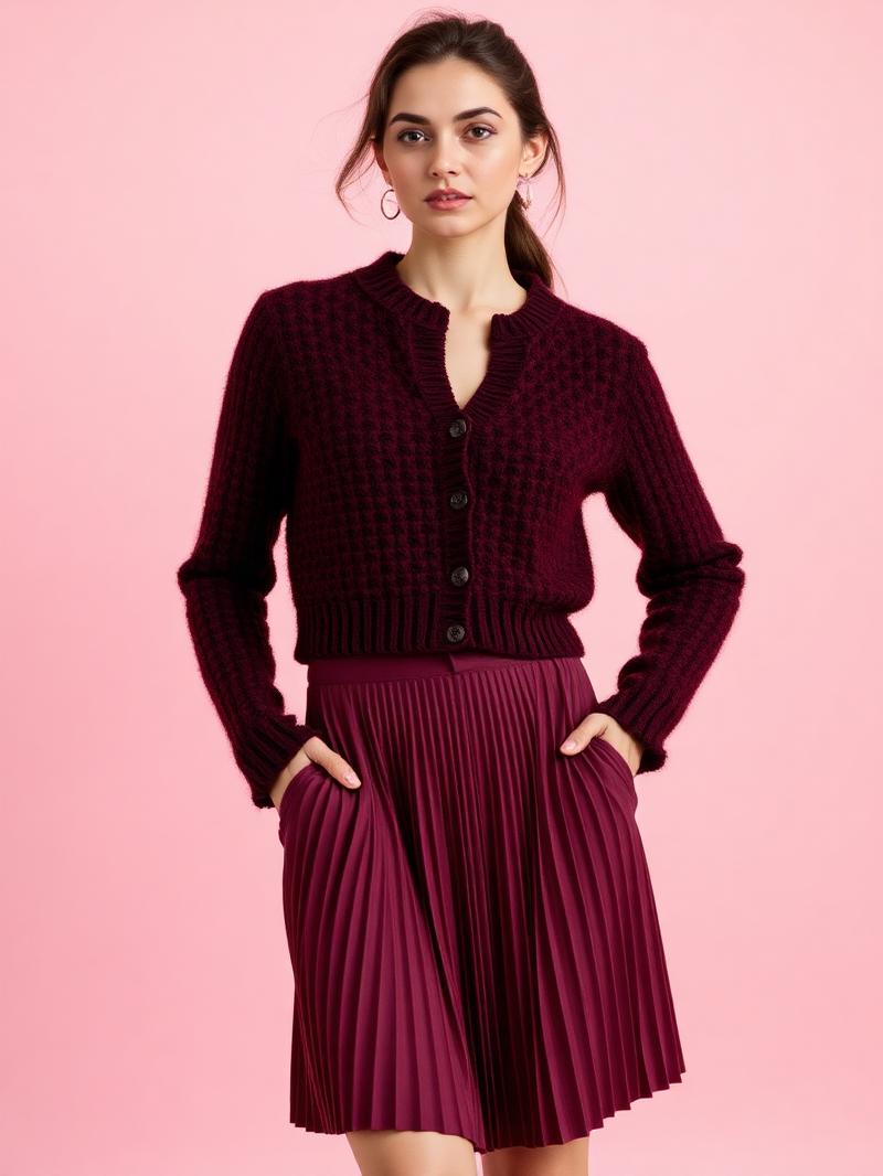 Conjunto Tricot Bordô Plissado